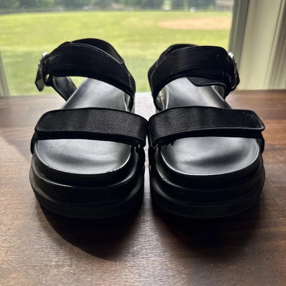 Zara Satin Women's Black Strappy Ankle Strap Sandals Hook & Loop Adjustable 38 - Picture 6 of 7